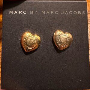 Marc by Marc Jacobs Stud Heart Earrings, Gold Colored